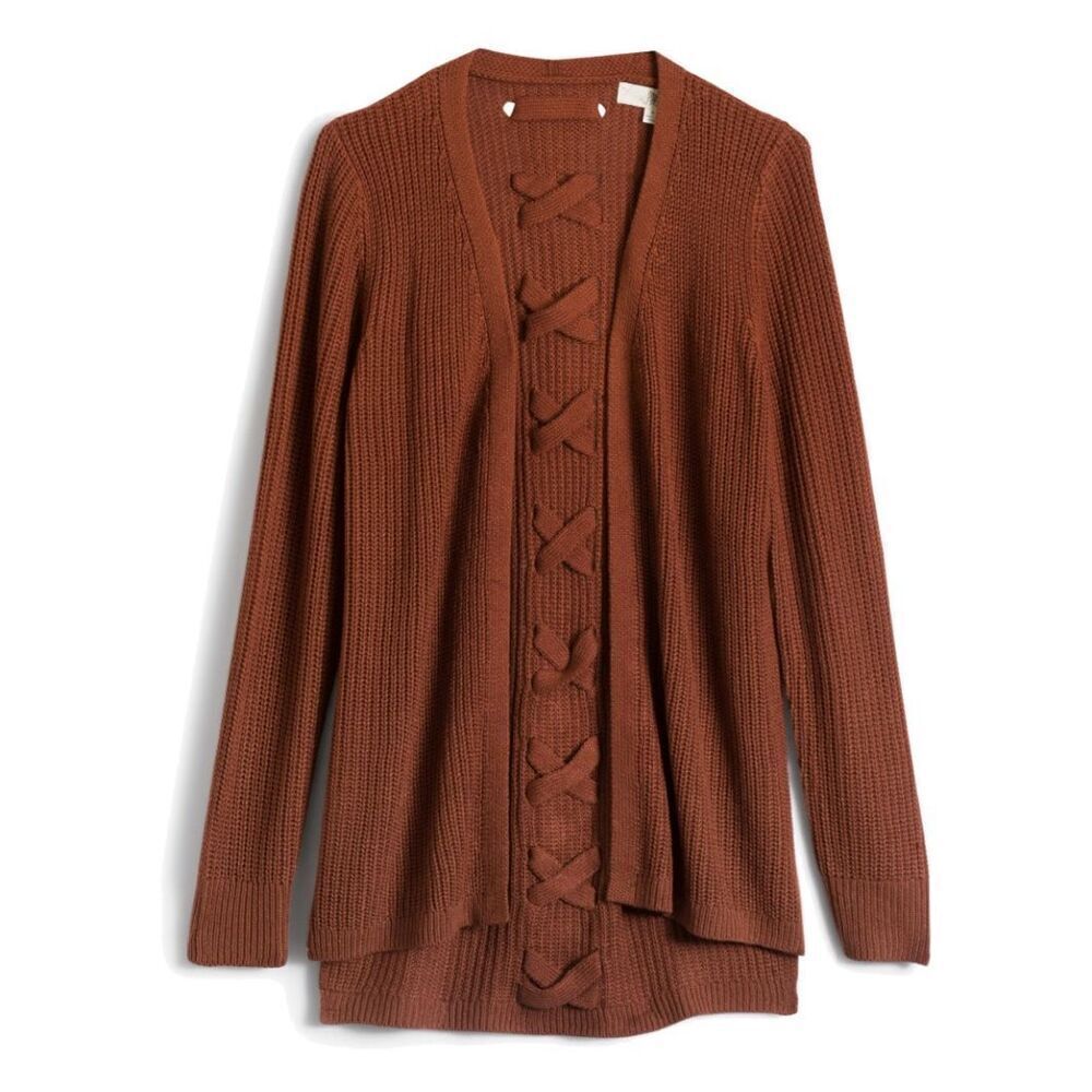 Pinque Womens Open Front Jamelya Back Detail Cardigan Artisan Rust‎ Medium NWT